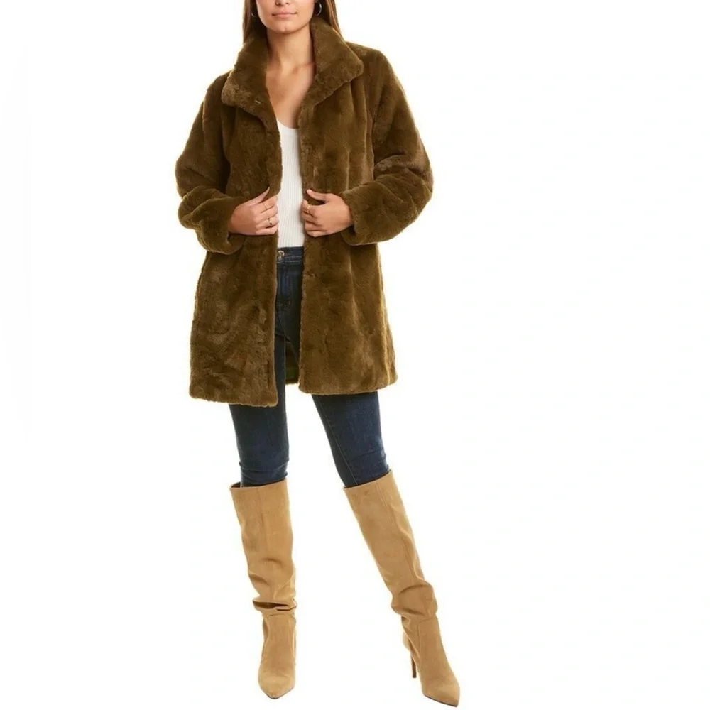 NWT STELLA + LORENZO Teddy Jacket Plush Oversized Olive Green Brown Medium